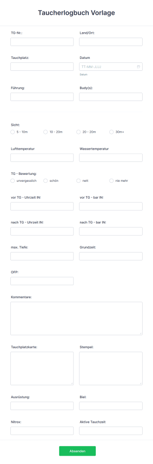 Taucherlogbuch Vorlage Form Template