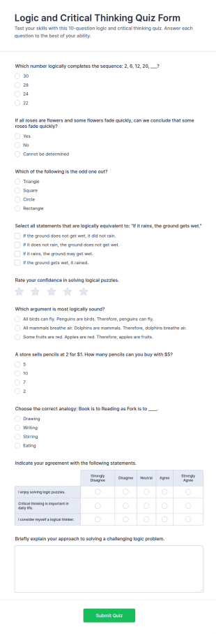Logic And Critical Thinking Quiz Form Template