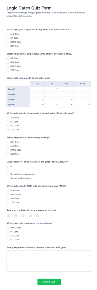 Logic Gates Quiz Form Template