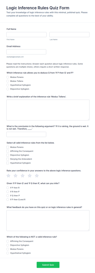 Logic Inference Rules Quiz Form Template