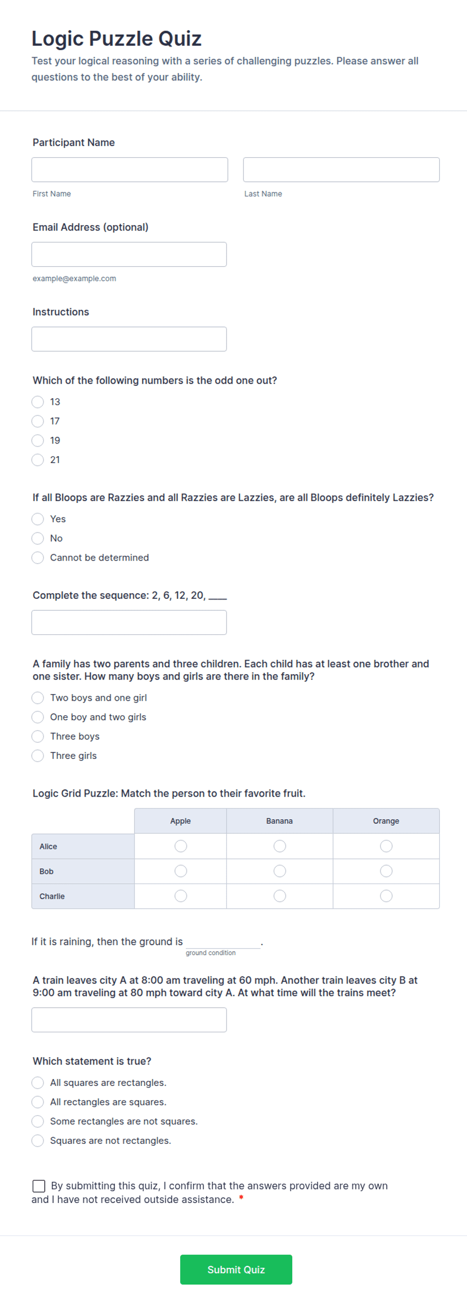Logic Puzzle Quiz Form Template | Jotform