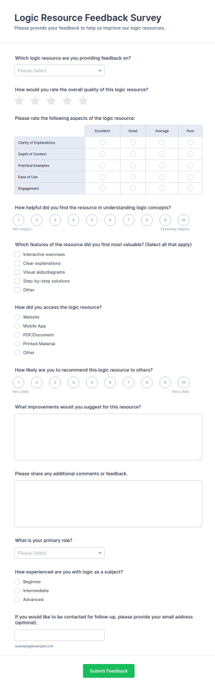Logic Resource Feedback Survey Form Template