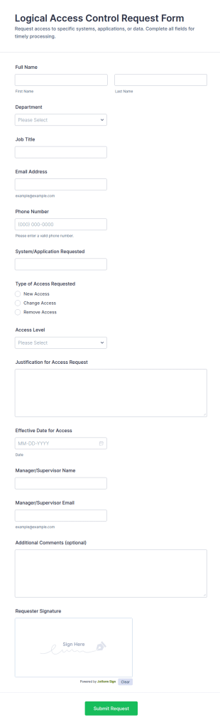 Logical Access Control Request Form Template