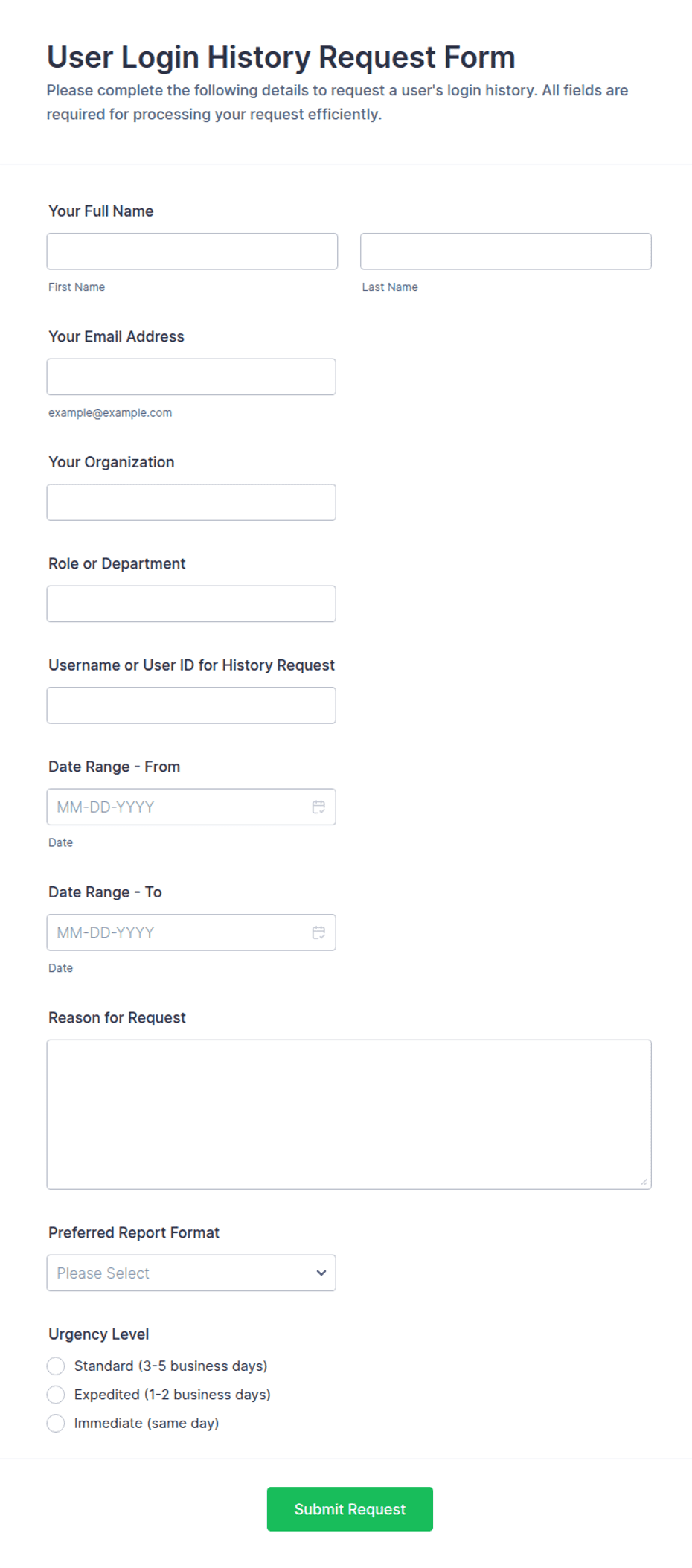 Login History Request Form Template | Jotform