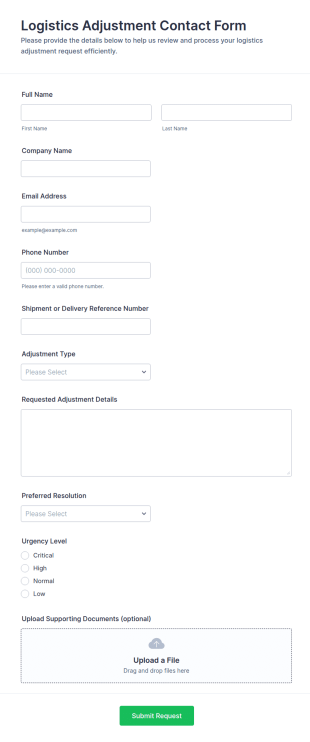 Logistics Adjustment Contact Form Template