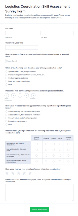 Logistics Coordination Skill Assessment Form Template
