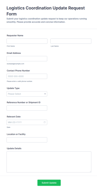 Logistics Coordination Update Request Form Template