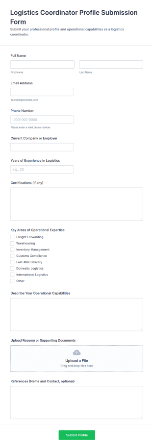Logistics Coordinator Profile Submission Form Template