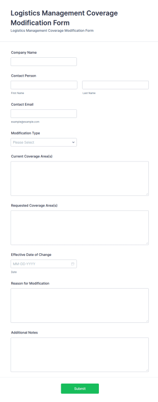 Logistics Coverage Modification Form Template