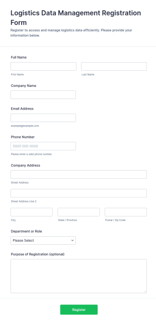 Logistics Data Management Registration Form Template