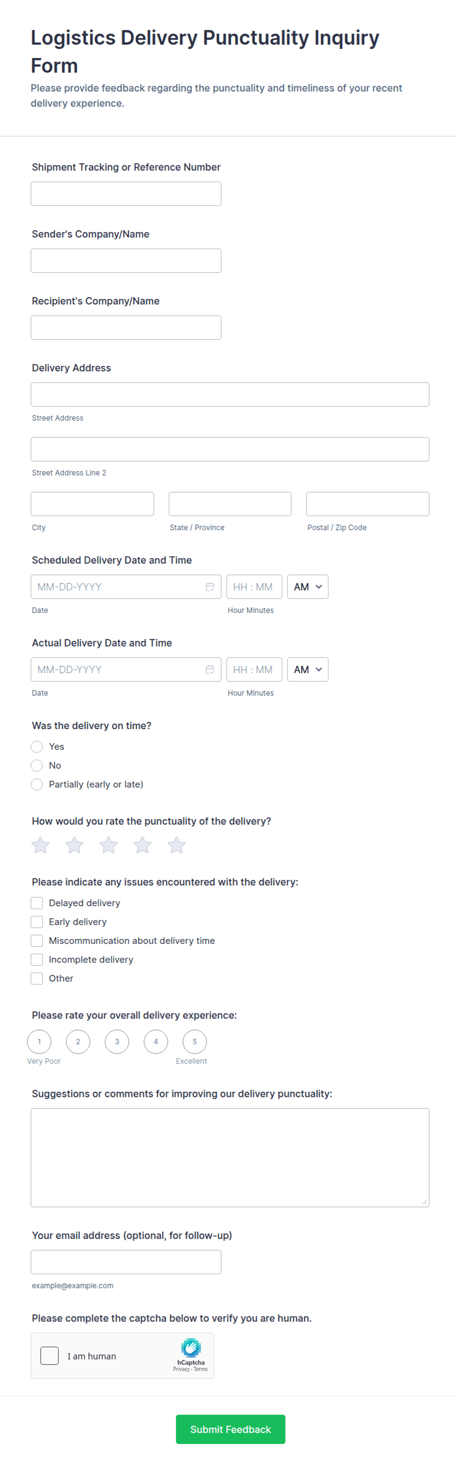 Logistics Delivery Punctuality Inquiry Form Template | Jotform