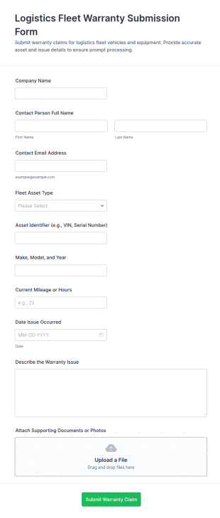 Logistics Fleet Warranty Submission Form Template
