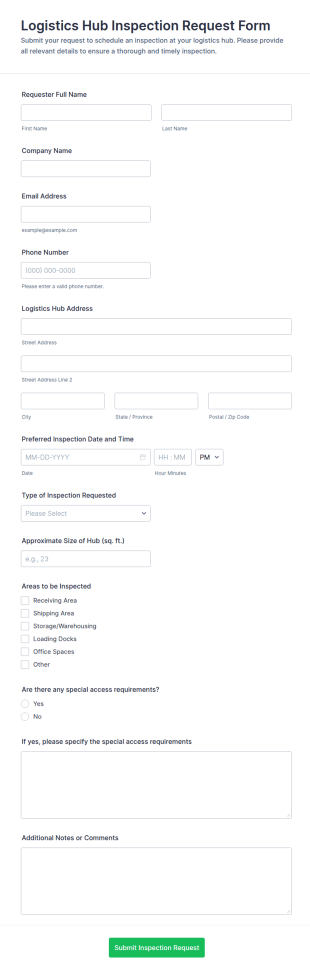 Logistics Hub Inspection Request Form Template
