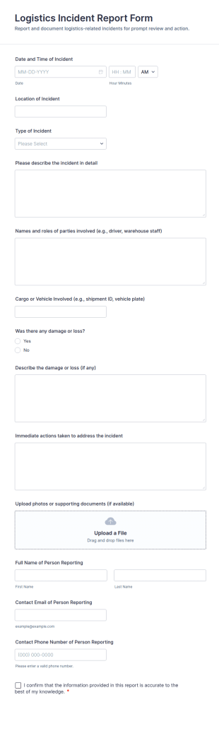 Logistics Incident Report Form Template
