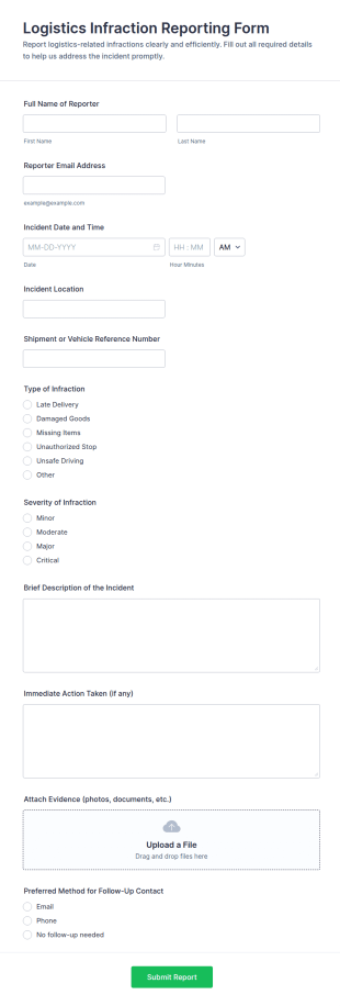 Logistics Infraction Reporting Form Template