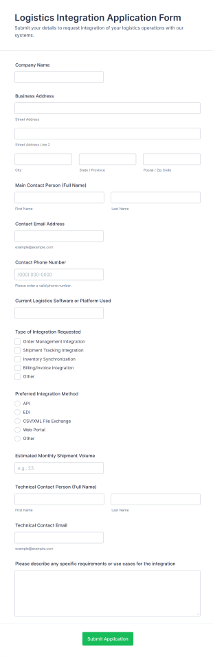 Logistics Integration Application Form Template
