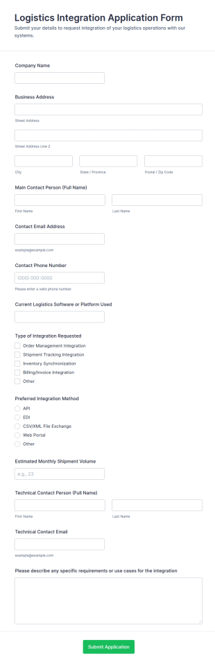 Logistics Integration Application Form Template