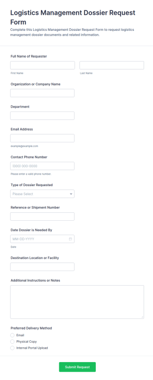 Logistics Management Dossier Request Form Template