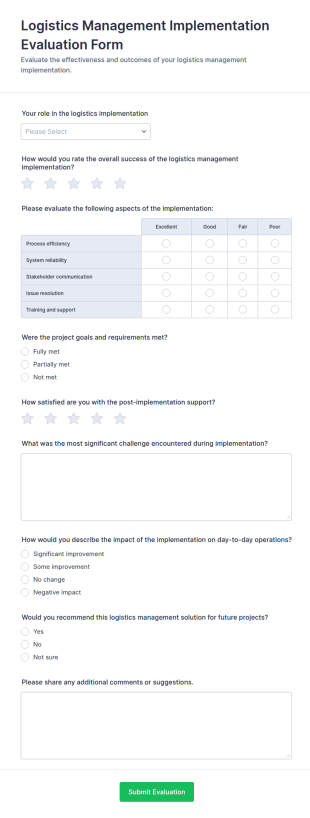 Logistics Management Implementation Evaluation Form Template