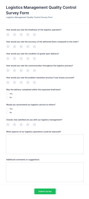 Logistics Management Quality Control Survey Form Template