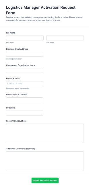 Logistics Manager Activation Request Form Template