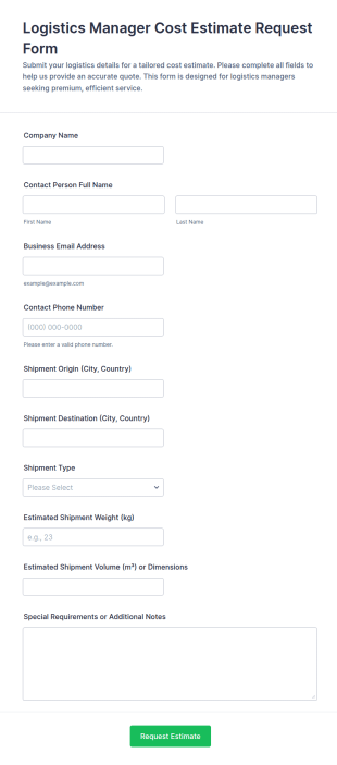 Logistics Manager Cost Estimate Request Form Template