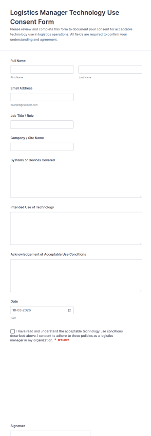 Logistics Manager Technology Use Consent Form Template