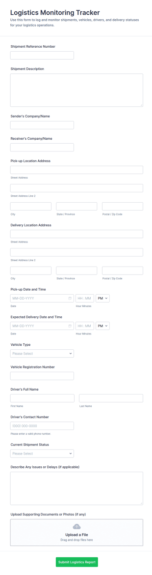 Logistics Monitoring Tracker Form Template
