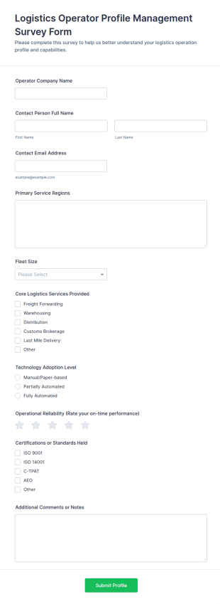 Logistics Operator Profile Management Survey Form Template