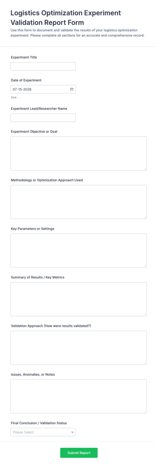 Logistics Optimization Experiment Validation Report Form Template