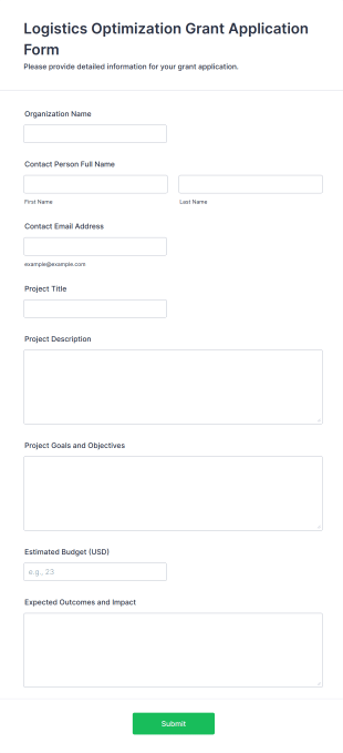 Logistics Optimization Grant Application Form Form Template