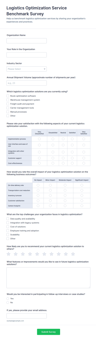 Logistics Optimization Service Benchmark Survey Form Template