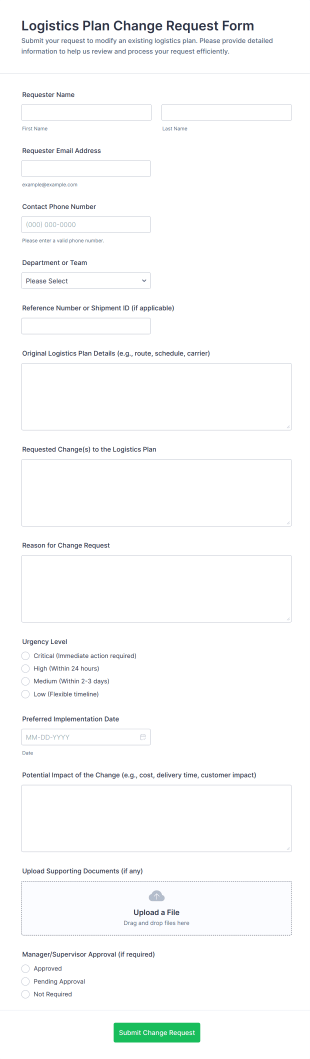 Logistics Plan Change Request Form Template
