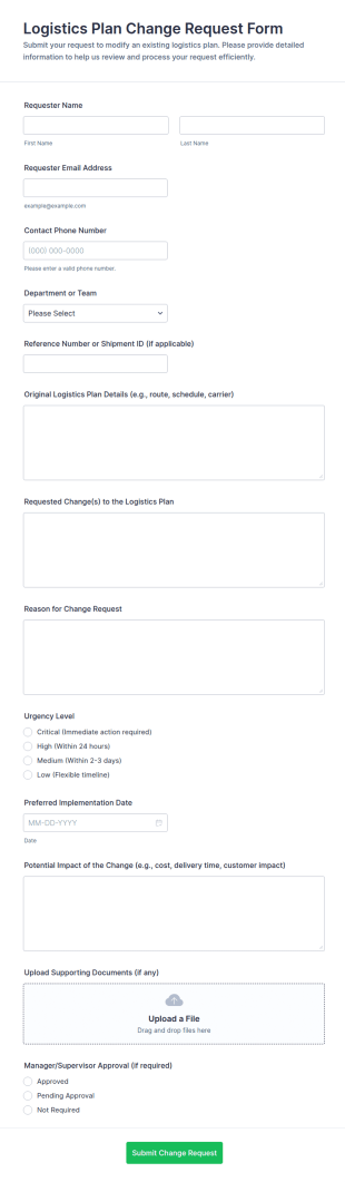 Logistics Plan Change Request Form Template