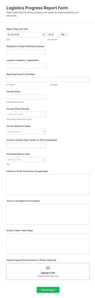 Logistics Progress Report Form Template