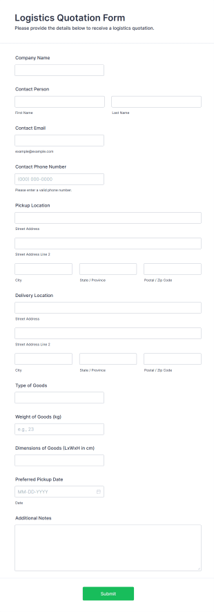 Logistics Quotation Form Template