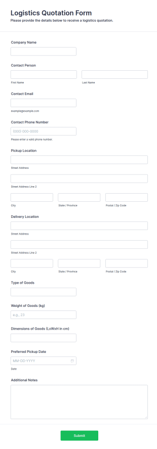 Logistics Quotation Form Template