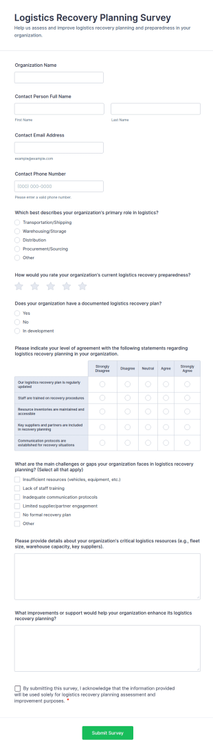Logistics Recovery Planning Survey Form Template
