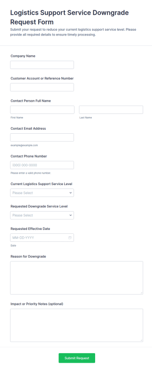 Logistics Support Service Downgrade Request Form Template
