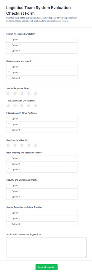 Logistics Team System Evaluation Checklist Form Template