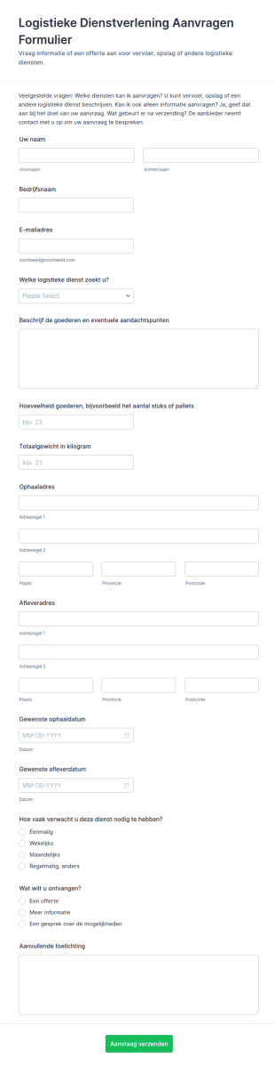 Logistieke Dienstaanvraag Form