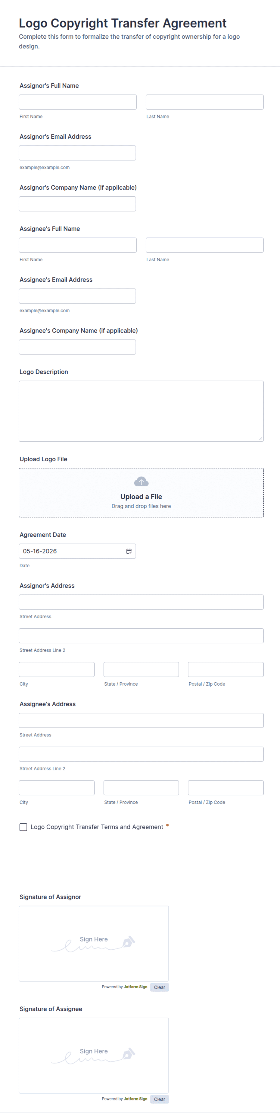 Logo Copyright Transfer Agreement Form Template | Jotform