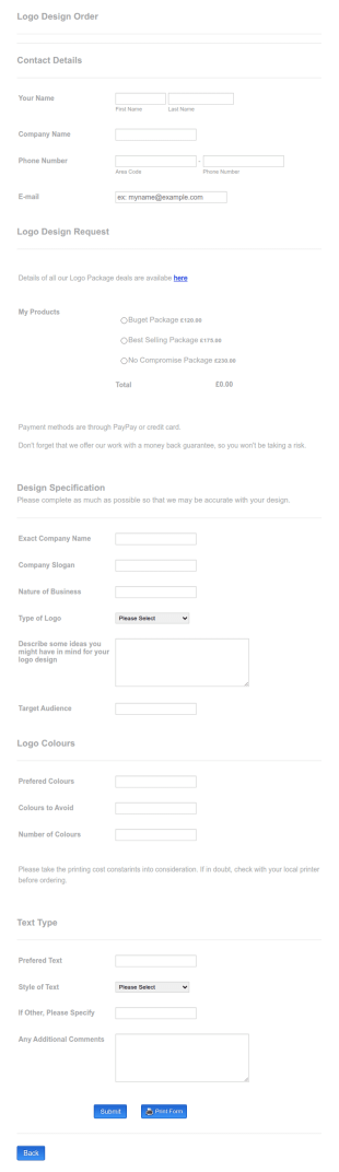Logo Design Order Form Template