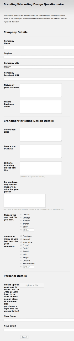 Logo Design Questionnaire Form Template