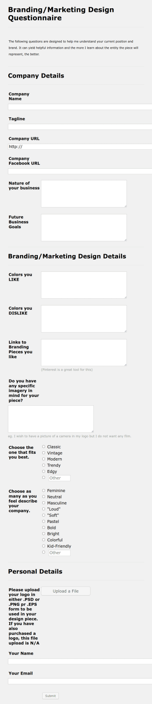 Logo Design Questionnaire Form Template