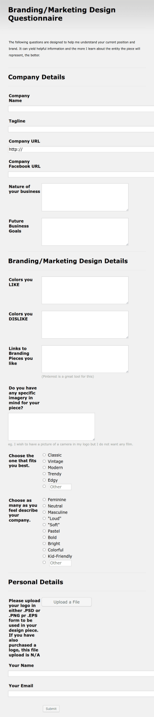 Logo Design Questionnaire Form Template