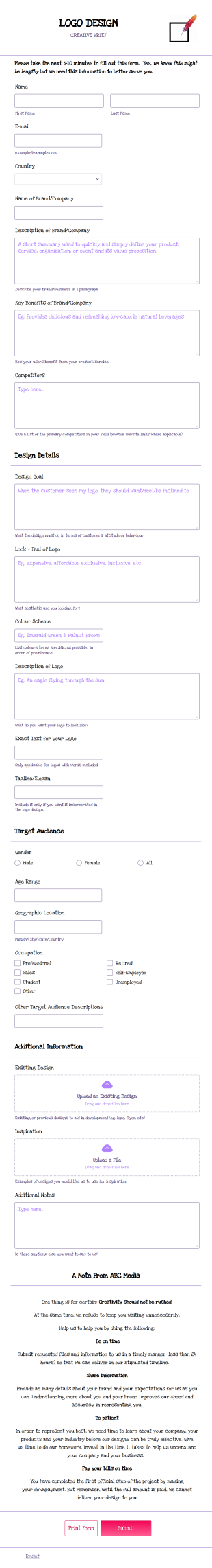 Logo Design Request Form Template