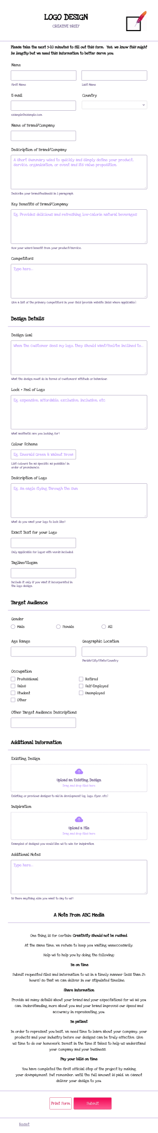 Logo Design Request Form Template