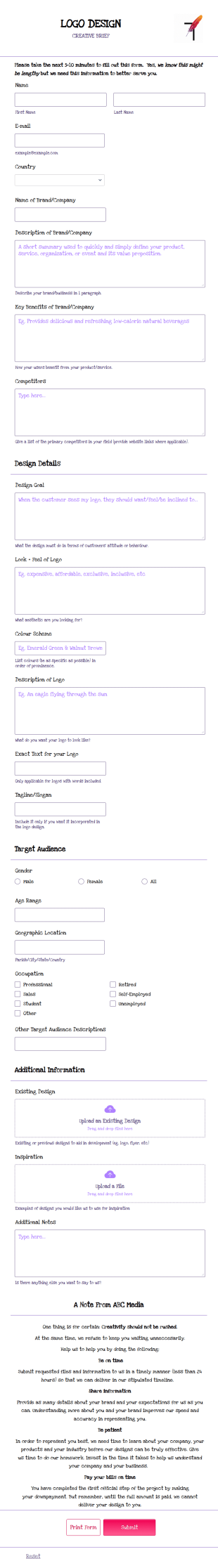 Logo Design Request Form Template