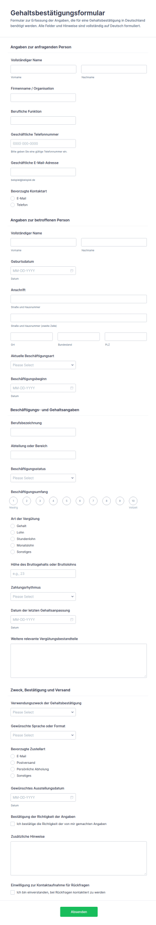 Lohnbestätigungsformular